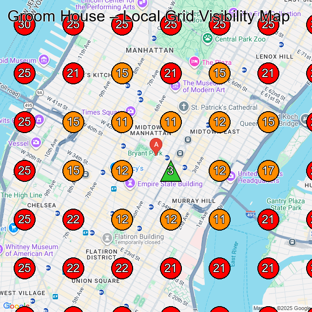 Groom House GeoGrid visibility map for Hair Salon in W 42nd St